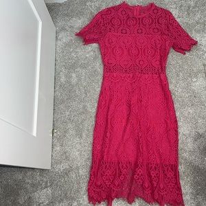 Lulu’s Hot Fuchsia Lace Midi Dress